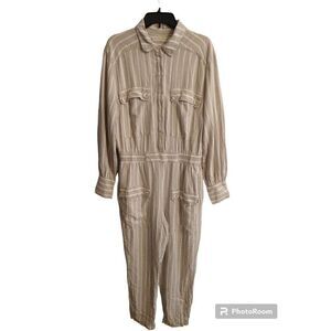 Happy nature Linen  beige long sleeve  jumpsuit  Large Outdoorsy Loganlook
